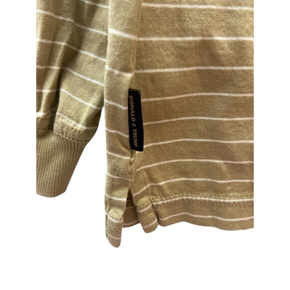 Donald J Trump Polo Shirt Men Large Brown Pima Cotton Long Sleeves Tan Striped - Picture 5 of 7